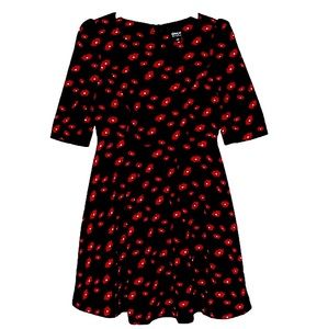 ONLY Heart & Lips Print Betty Fit & Flare Dress Short Sleeve Retro Valentines
